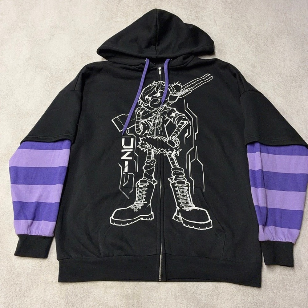 Murder Drones Uzi Doorman Hoodie Layered Black Purple Full Zip Up Mens M